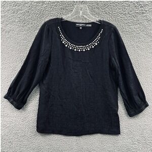 Karl Lagerfeld Womens Top Small Black Textured Pearl Embellished Elegant Evening